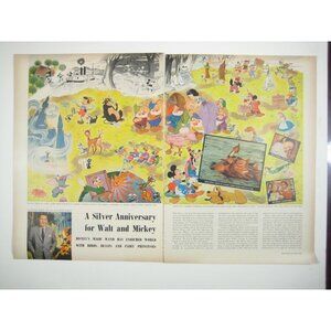 Vintage 1950s Life Magazine 9 Pages Article Disney Anniversary Snow White Movies